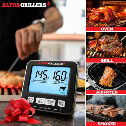 Alpha Grillers Digital Meat Thermometer - Accurate Cooking & Grilling Tool with 7 Preset Alerts | Stainless Steel Probe