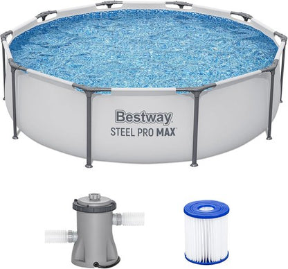 Bestway Steel Pro MAX 10' x 30" Above Ground Pool - Durable Round Metal Frame with Filter Pump & Cartridge