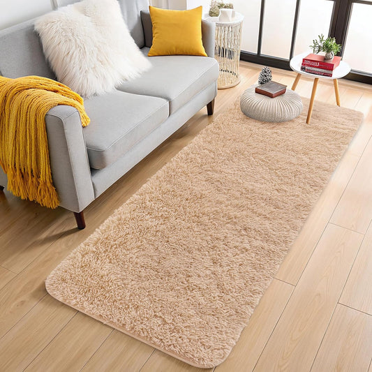OLANLY Runner Rugs - Machine Washable Soft Fluffy Shaggy Design | Beige for Hallway & Bedroom