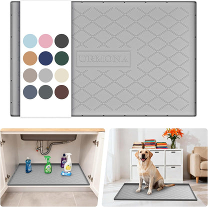 URMONA Waterproof Silicone Mat - 34" x 22" Under Sink Mat for Kitchen & Bathroom | Pet Food Pad in Light Grey