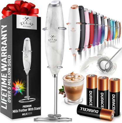 Zulay Kitchen Milk Frother Wand - Ultra Fast Handheld Electric Whisk for Coffee & Lattes - Marble Finish
