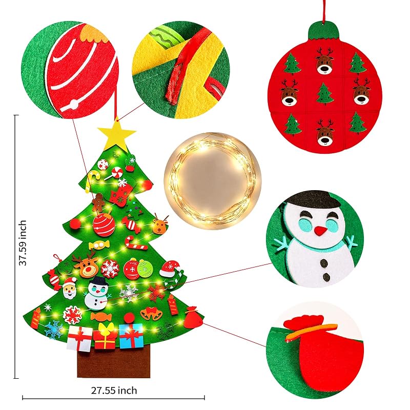 Max Fun Felt Christmas Tree Kit for Toddlers — 40 Tree Ornaments + Tic-Tac-Toe Game