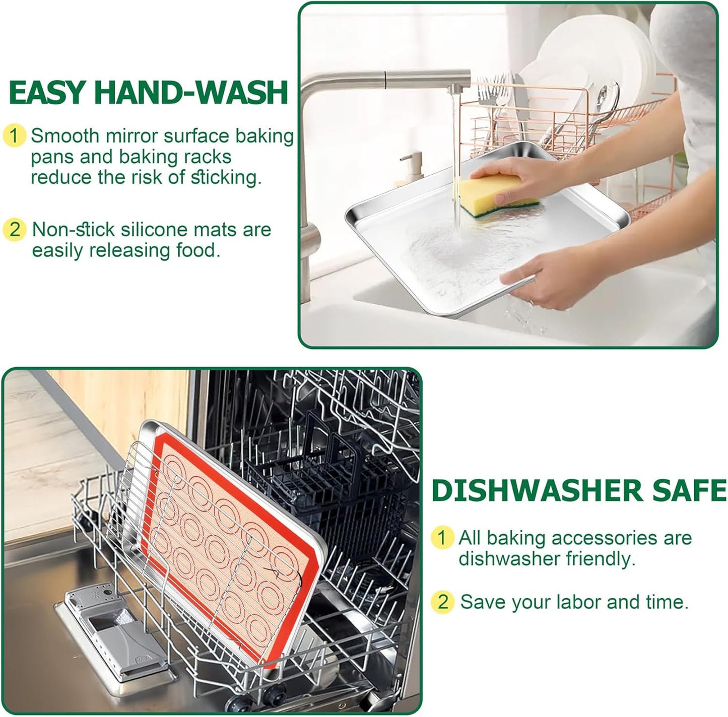 TeamFar Stainless Steel Baking Sheet Set - 9-Piece with Racks & Silicone Mats | 10.5/12.5/16 Inch Easy Clean