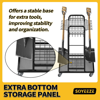 SOYEEZE Garden Tool Organizer - Heavy-Duty 3-Tier Tool Rack with Lockable Wheels | Holds 35 Tools