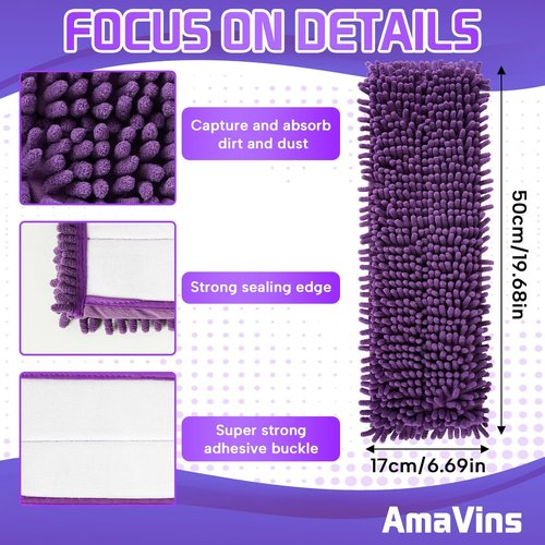 AmaVins Microfiber Pet Mop Pads - Reusable 18-Inch Cleaning Pads for Multi-Surface Floors | Attracts Pet Hair