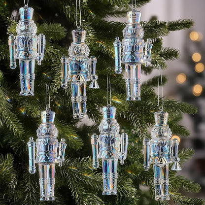 Iridescent Nutcracker Ornaments, 6-Piece Set, 4.7 Inch Acrylic Christmas Decorations