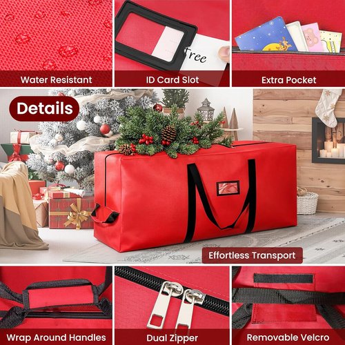 Christmas Tree Storage Bag - 9FT Heavy Duty Waterproof Bag with Dual Zippers & Reinforced Handles | Red