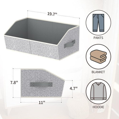 Homsorout Storage Bins - Large Trapezoid Closet Organizers with Handles | 6 Pack Light Gray Fabric Baskets