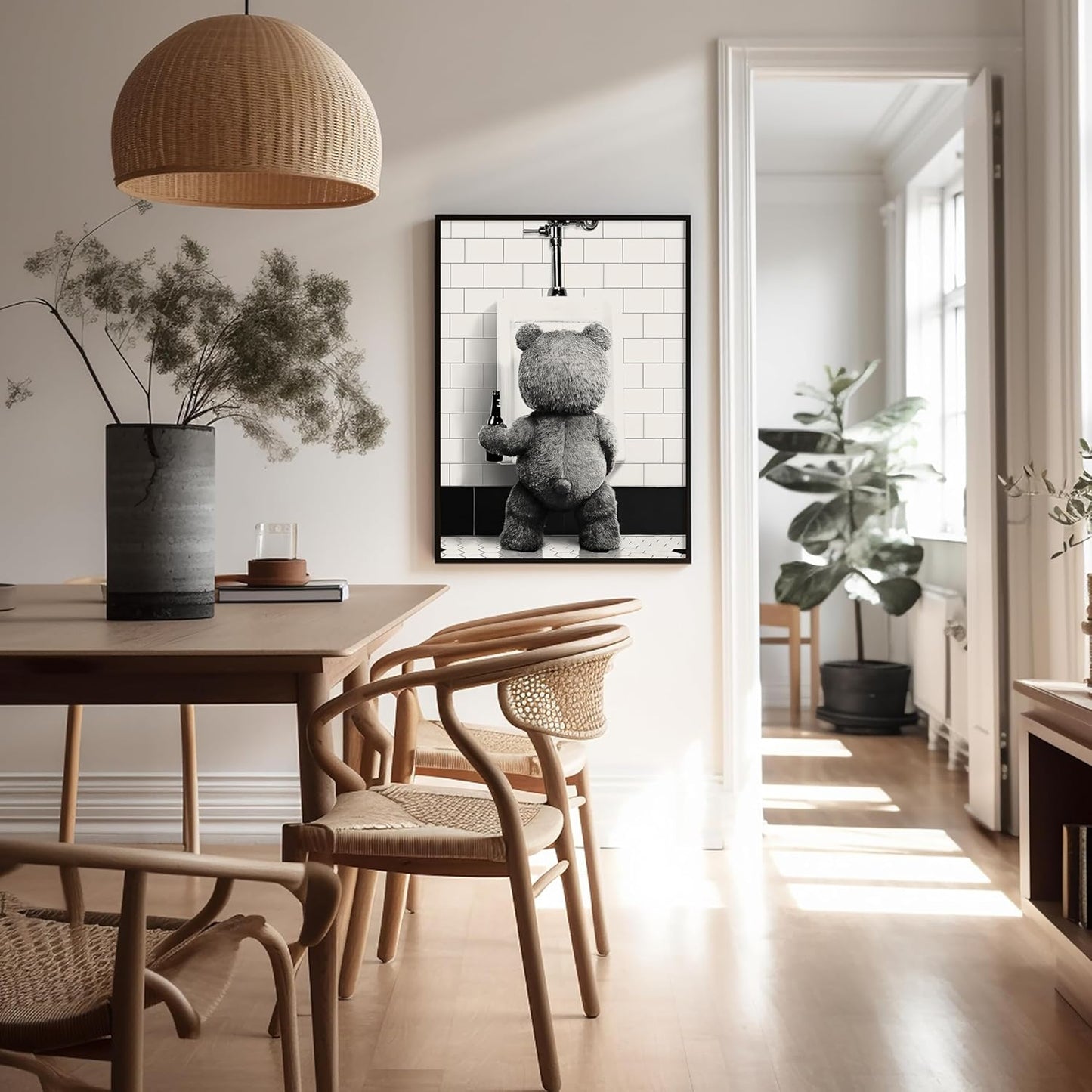 Poster Master Funny Teddy Bear Print - Humorous Wall Art Gift for Movie Fans | Black & White 8x10 Unframed