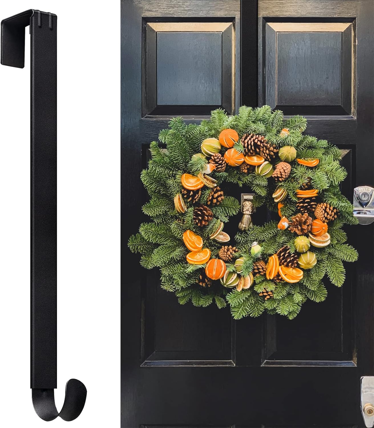 Myfolrena Wreath Hanger - Adjustable Door Hook for 15-24 Inch Wreaths | Holds Up to 20 lbs (Black)