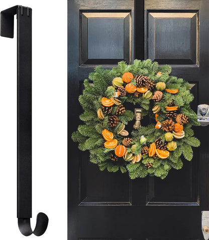 Myfolrena Wreath Hanger - Adjustable Door Hook for 15-24 Inch Wreaths | Holds Up to 20 lbs (Black)