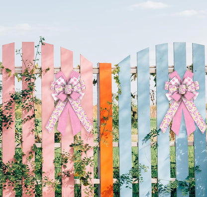 ABTOLS Large Spring Wreath Bows - Pink Butterfly & White Buffalo Plaid Decor for Indoor/Outdoor Use