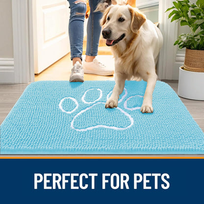 OLANLY Dog Door Mat - Absorbent Non-Slip Mud Mat for Muddy Paws | 40x32 Paw Print Design in Blue