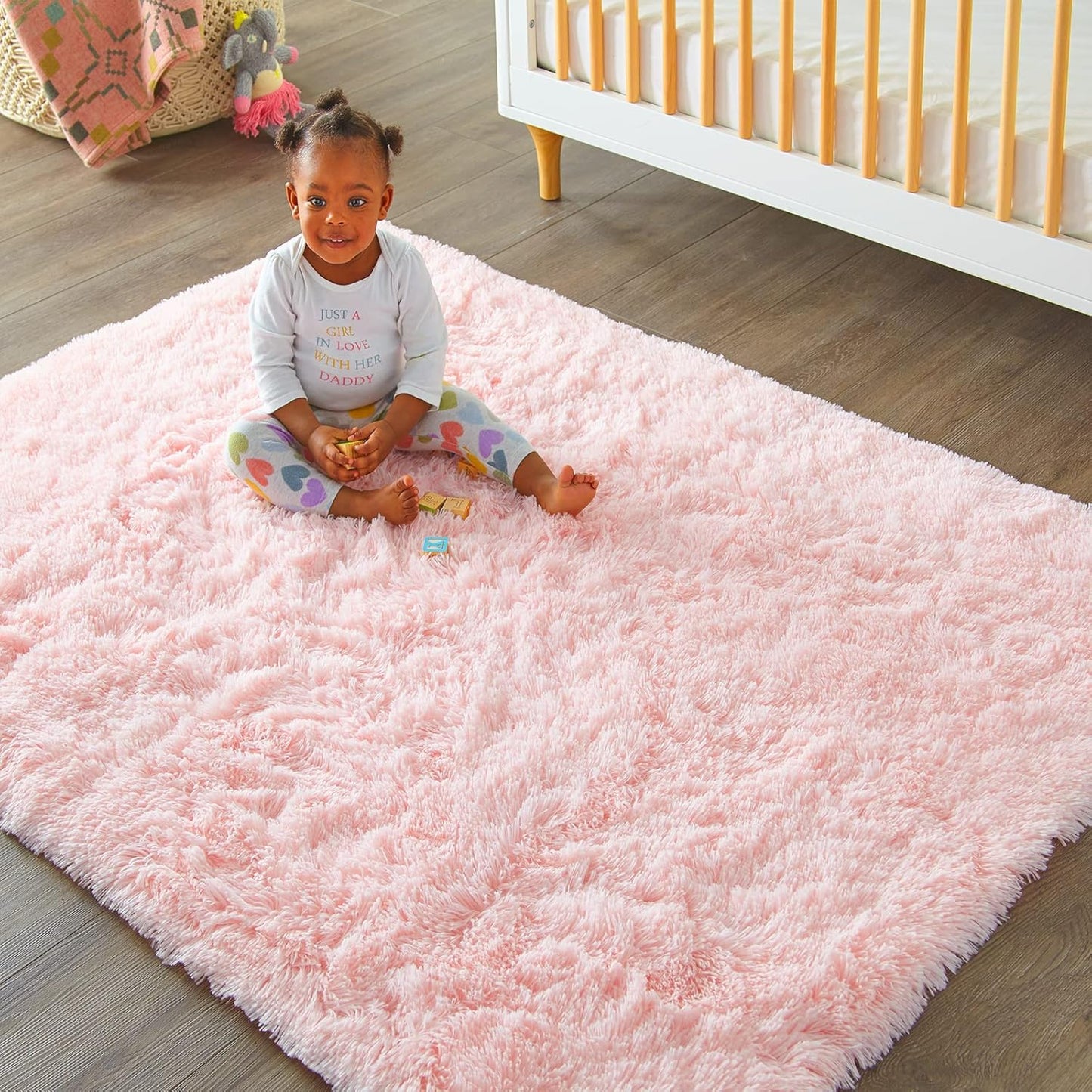 Ophanie Pink Shag Area Rug - Soft Fluffy Furry Carpet for Kids' Bedroom | 4x6 Cute Plush Decor