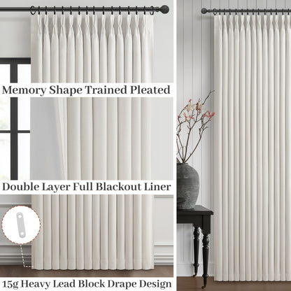 Pleat Viral Linen 90 Inch Blackout Curtains for Bedroom, Pinch Pleated Soundproof Privacy Farmhouse Window Drapes Decor with Hooks Neutral Beige White Nursery/Kids Room Darkening Burg 2 Panels Set