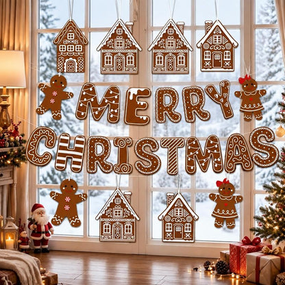 Gingerbread Felt Banner Christmas Decoration Set – Merry Christmas Wall Hanging