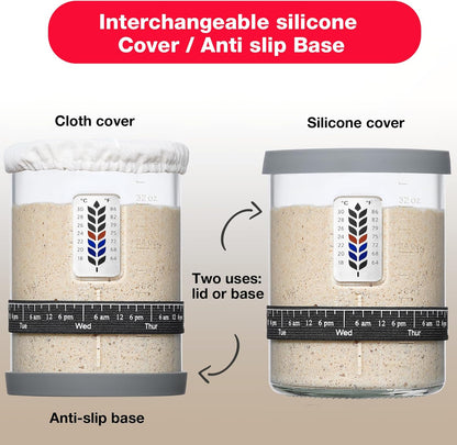 Skiennix Premium Pro Sourdough Starter Jar Kit - 40oz Wide Mouth Glass Container with Thermometer & Accessories