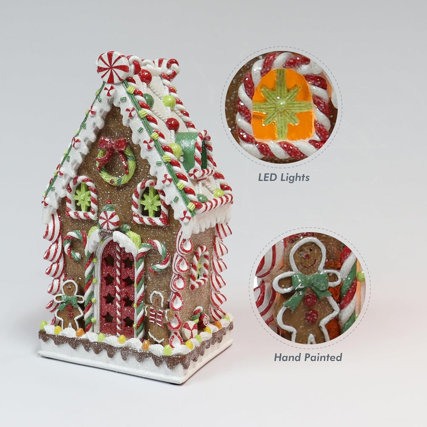 Moments In Time Gingerbread Village House - Handcrafted Polyresin Christmas Decoration with LED Lights - 13.78” High