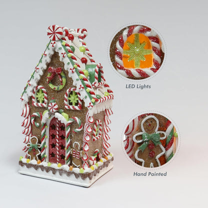 Moments In Time Gingerbread Village House - Handcrafted Polyresin Christmas Decoration with LED Lights - 13.78” High