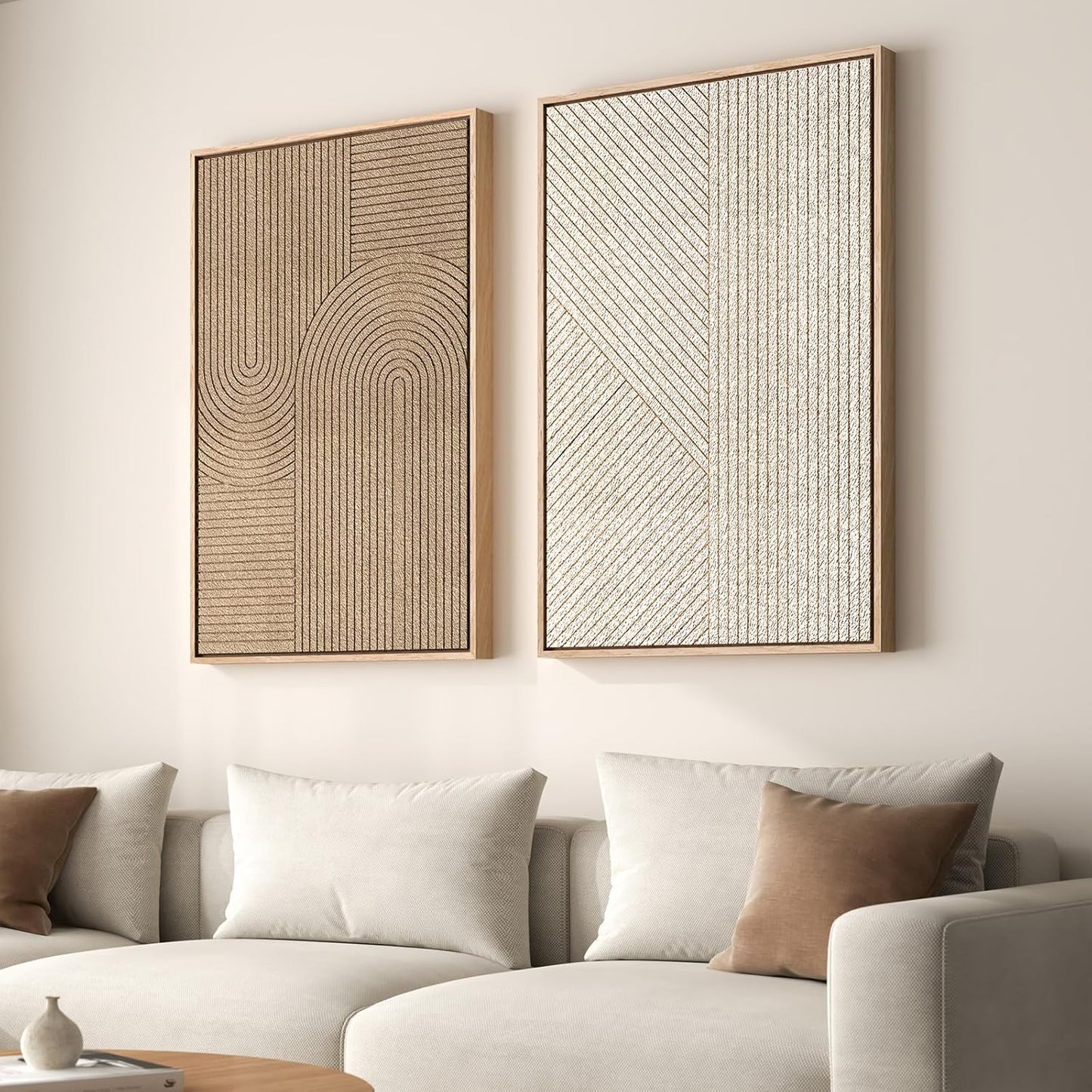 Regine Switzerland 3D Textured Framed Wall Art Set - Modern Beige & Brown Abstract Paintings | 24x36 In