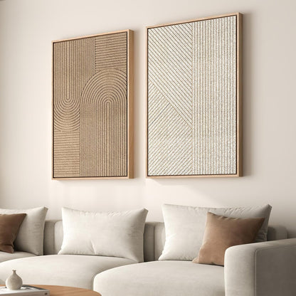 Regine Switzerland 3D Textured Framed Wall Art Set - Modern Beige & Brown Abstract Paintings | 24x36 In