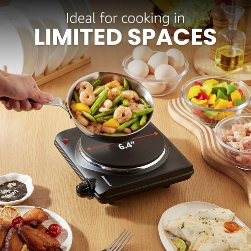 Elite Gourmet Electric Hot Plate - 1000 Watts Single Cast Iron Burner with Temperature Control | Black (Pack of 4)