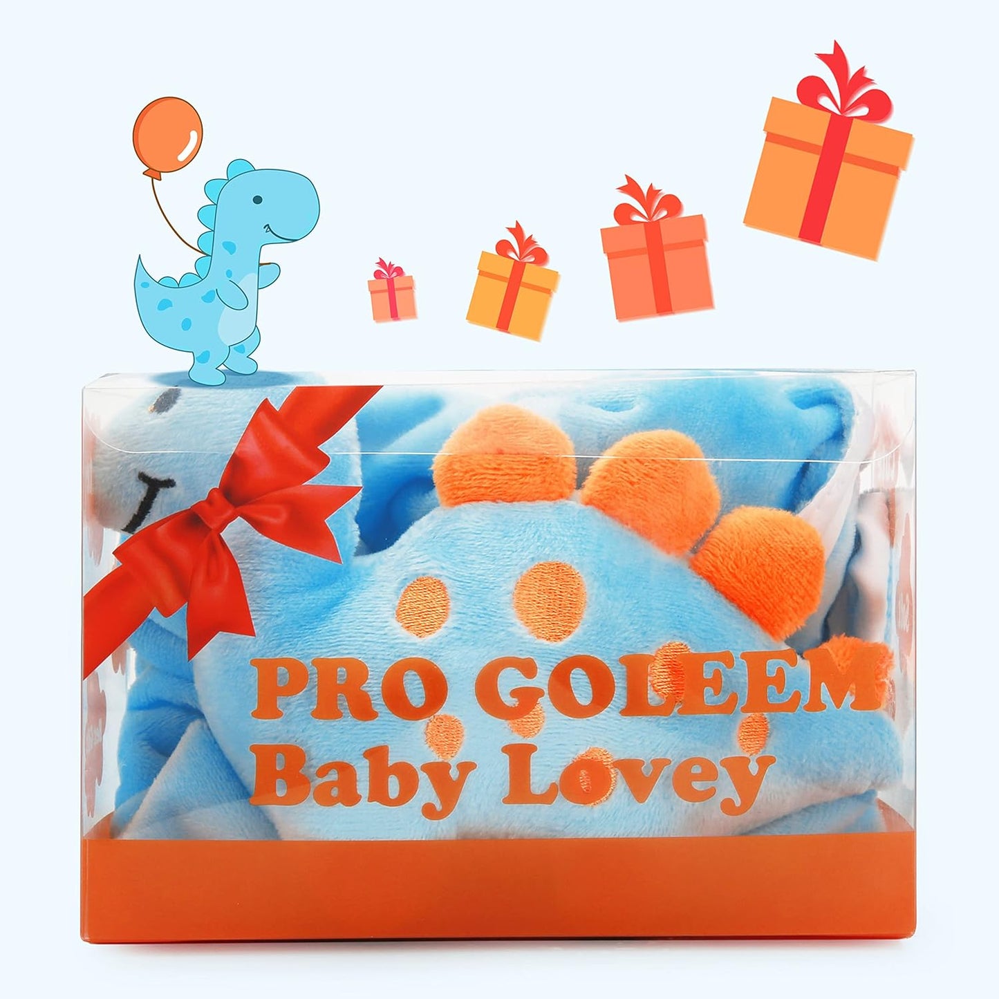 Pro Goleem Dinosaur Security Blanket - Soft Lovey Snuggle Toy for Babies | Blue 14 Inch