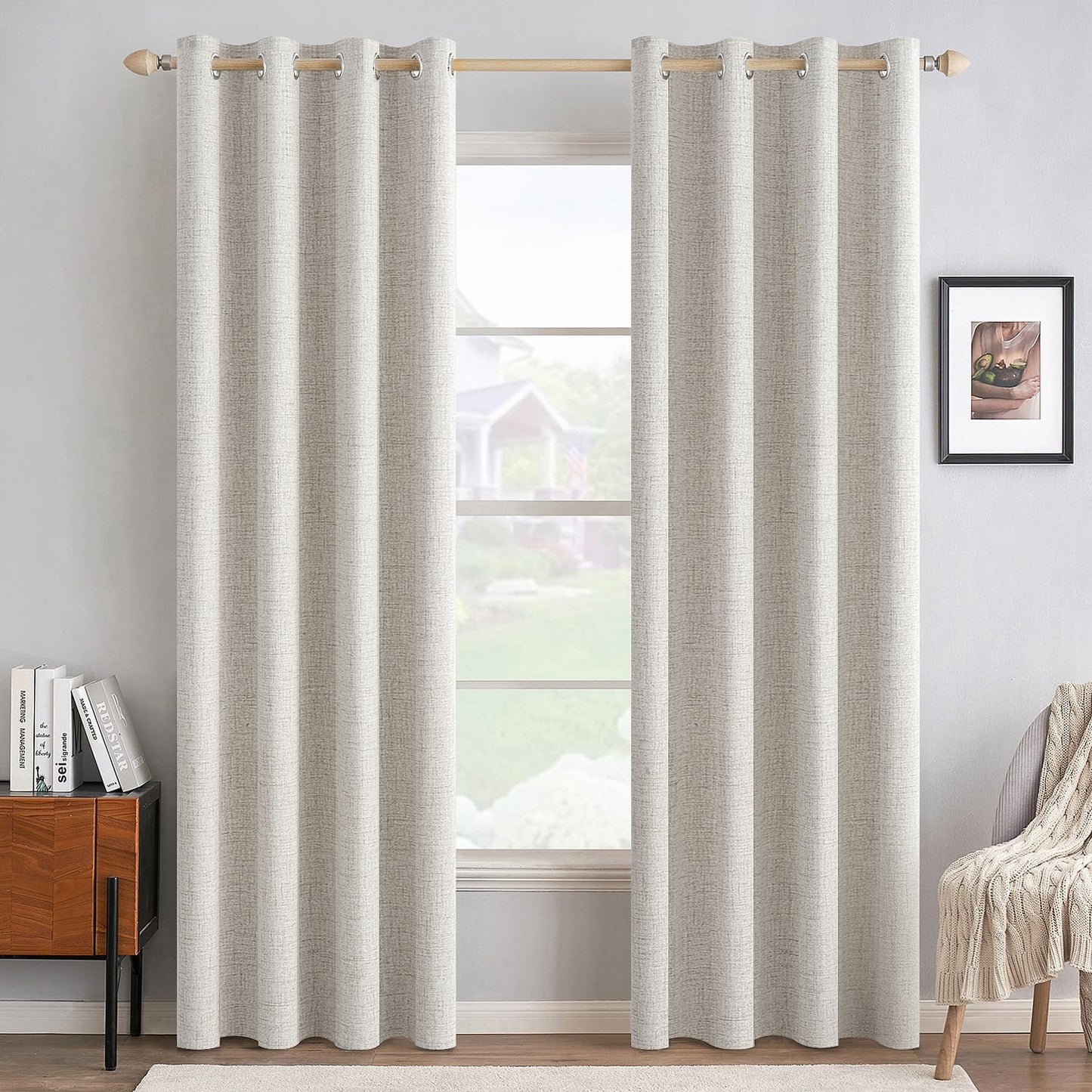 MIULEE 90-Inch Linen Textured Blackout Curtains - Thermal Insulated Cream White Grommet Drapes | Luxury Room Darkening for Bedroom & Living Room (2 Panels)