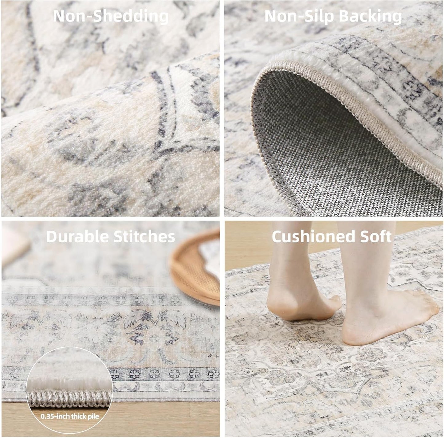 Skiennix Machine Washable Runner Rug - Non-Slip Faux Wool | 2'6"x8' Boho Hallway Carpet
