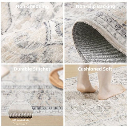 Machine Washable Runners Rug for Hallway: 2'6"x8' Kitchen Runner Rugs with Rubber Backing Non Slip Low Pile Soft Faux Wool Boho Floor Rug Carpet Runners for Hallways Entryway Bedroom Kitchen Farmhouse