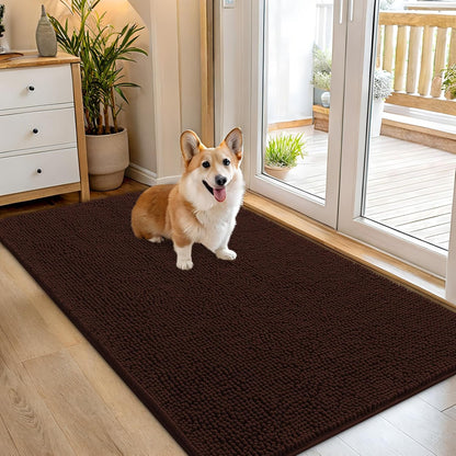 OLANLY Dog Door Mat - Absorbent Non-Slip Mud Mat for Indoor Use | 54x32, Quick Dry Chenille, Brown