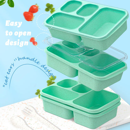 Bento Box for Adults and Snack Containers Set of 4 - Stackable, with 4 Compartments, Microwave & Dishwasher Safe, BPA Free - Reusable Meal Prep Containers for Kids and Adults (Green)