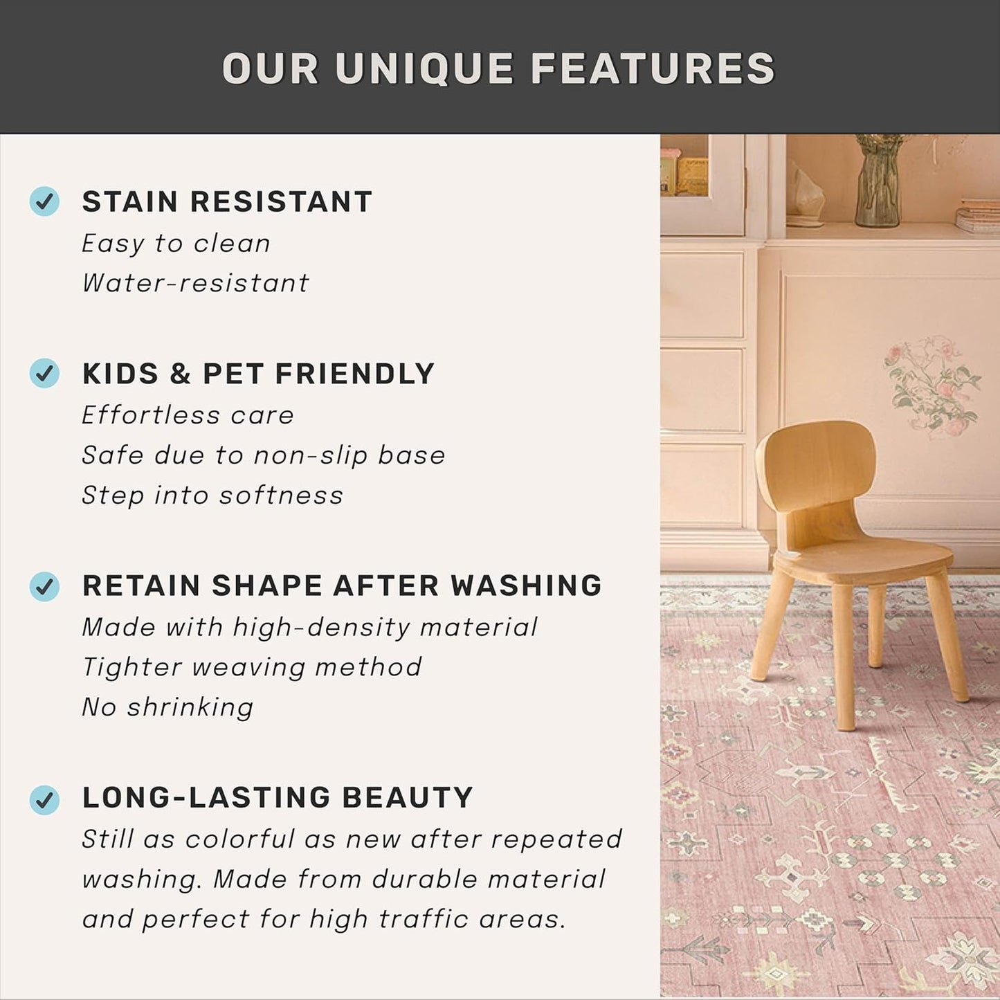Regine Switzerland Blush Pink Girls Rug - Floral Nursery Area Rug 5x7, Machine Washable Non-Slip Play Mat