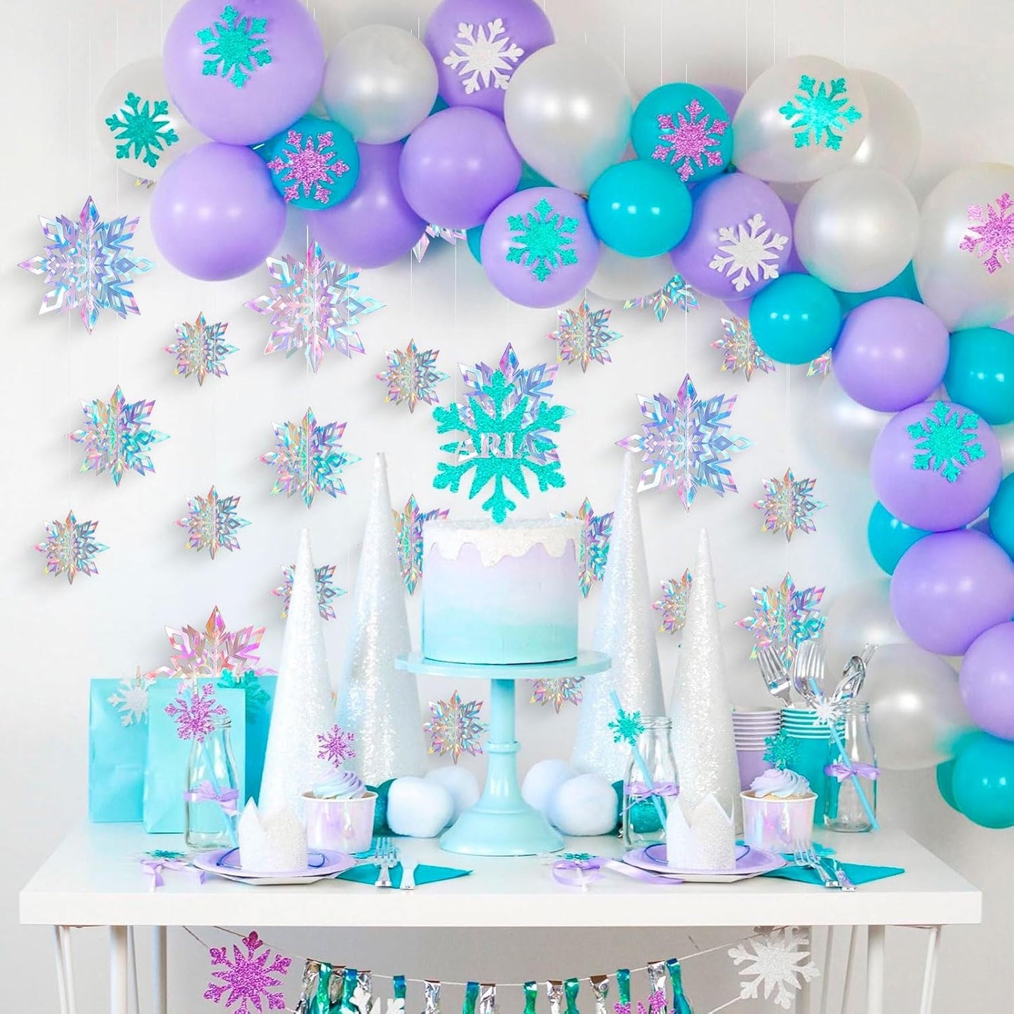 Skiennix 15PCS Christmas Hanging Snowflakes - 3D Iridescent Paper Ornaments for Winter Decor