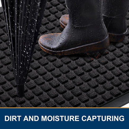 Smiry Heavy Duty Front Door Mat - Non-Slip Natural Rubber Doormat, Easy Clean, 35x23 Inch, Black