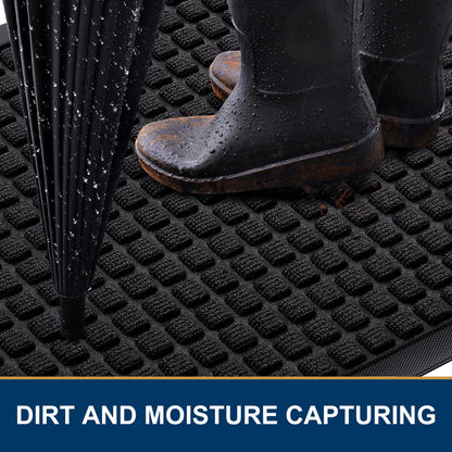 Smiry Front Door Mat Outside Entrance, Heavy Duty Natural Rubber Doormat, Non Slip, Trap Dirt and Moisture, Easy Clean, Low Profile Welcome Floor Mats for Indoor Outdoor Entry, 35x23 Inch, Black