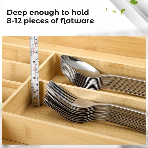 Fabsome Bamboo Silverware Organizer - Expandable Flatware Tray for Large Kitchen Drawers | 16.7'' to 30'' Wide