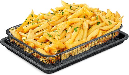 Bakken Swiss Crisper Tray - Non-Stick 2-Piece Set for Healthier Cooking | Gray Marble Design