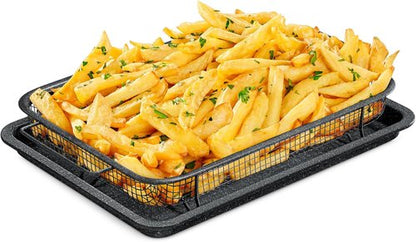 Bakken Swiss Crisper Tray - Non-Stick 2-Piece Set for Healthier Cooking | Gray Marble Design