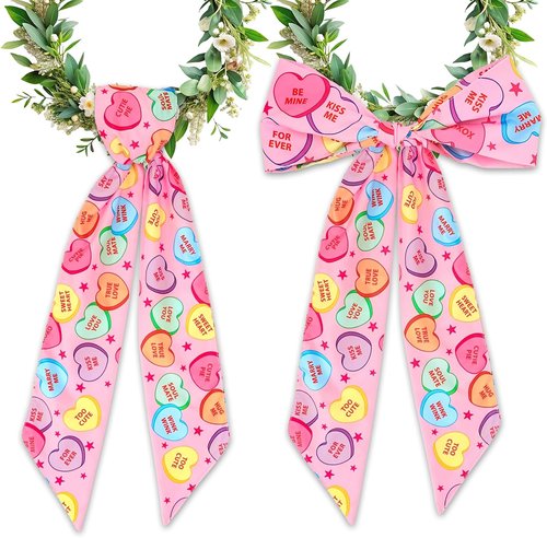 FYSUIMU Valentine's Day Wreath Sash - Heart Garland Ribbon for Indoor/Outdoor Decor | 2-Piece Set