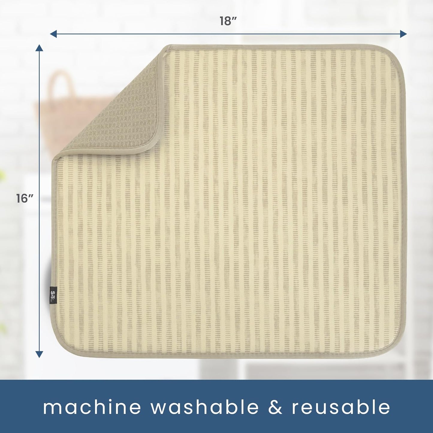 S&T INC. Dish Drying Mat - Absorbent Microfiber Kitchen Counter Pad, 16” x 18”, Cream Distressed Lines