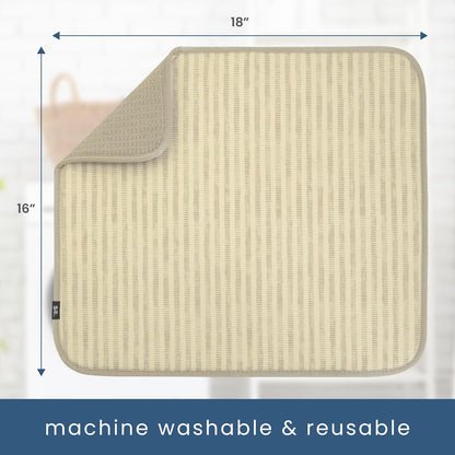 S&T INC. Dish Drying Mat - Absorbent Microfiber Kitchen Counter Pad, 16” x 18”, Cream Distressed Lines