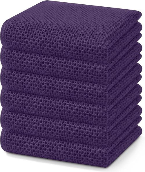 Homaxy 100% Cotton Waffle Weave Kitchen Dish Towels - Ultra Soft & Absorbent | 13 x 28 Inches, 6-Pack, Eggplant