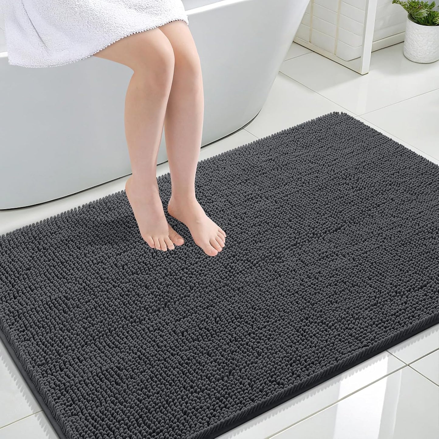 OLANLY Large Bathroom Rugs - Extra Soft Chenille Bath Mats with Rubber Backing | 47x32, Dark Grey