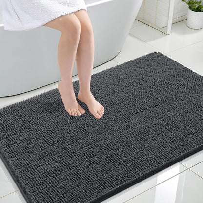 OLANLY Large Bathroom Rugs - Extra Soft Chenille Bath Mats with Rubber Backing | 47x32, Dark Grey