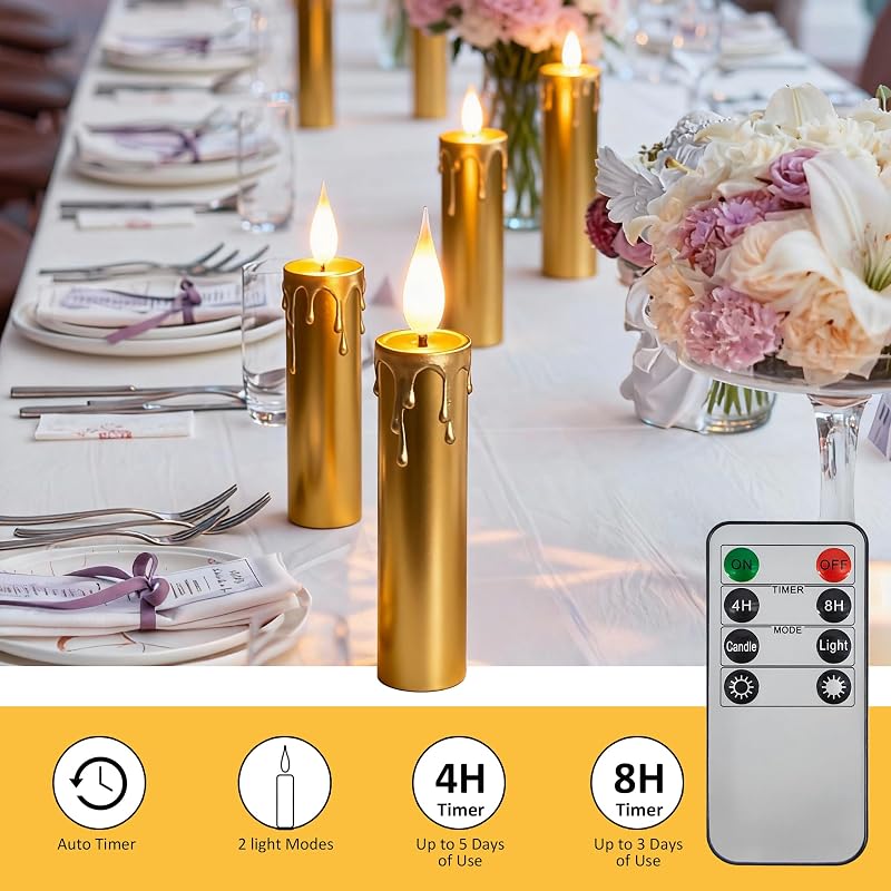 Rechargeable Flameless Clip-On Christmas Tree Candles with Remote & Timer - Gold