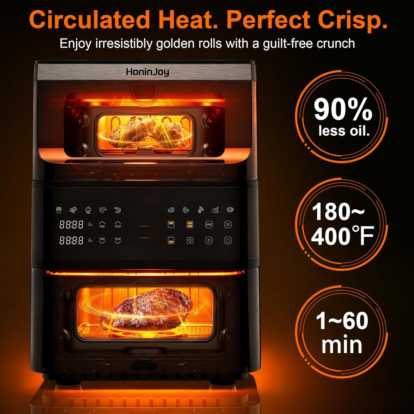 Skiennix 13QT Dual-Basket Air Fryer - Compact Vertical Design with Viewing Window & 10-in-1 Presets
