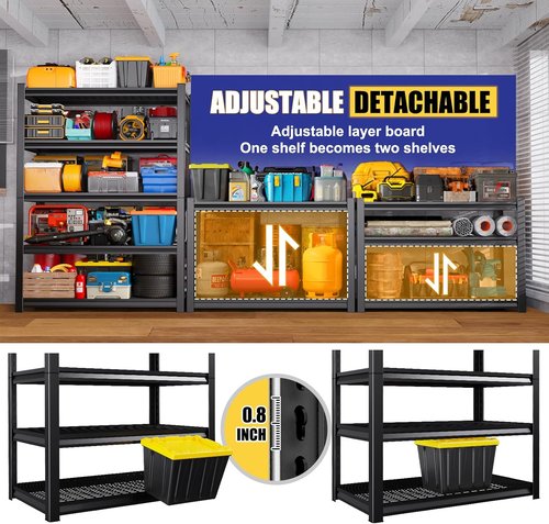 Garage Shelving | Heavy Duty Metal Storage Unit - 3500 lbs Capacity, Adjustable 5-Tier Wire Rack, Black - 72"x59"x20"