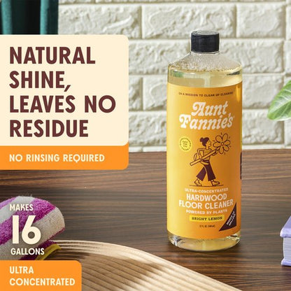 Aunt Fannie's Ultra Concentrated Hardwood Floor Cleaner, Vinegar-Free Plant Based Solution for Mopping, Bright Lemon Scent, 32 oz. (Pack of 3)