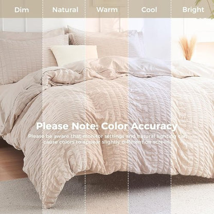 HYMOKEGE California King Comforter Set - 7-Piece All-Season Luxury Bedding in Beige with Sheets & Pillowcases